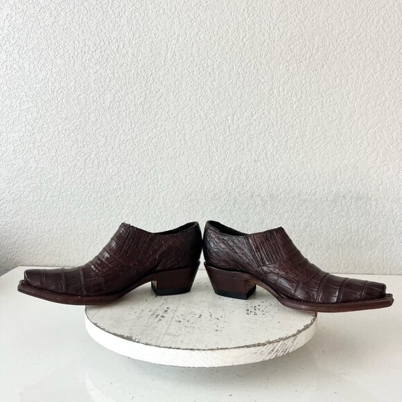 Rod Patrick Womens Western Boots Loafers Pull on Shoes 5C Brown Caiman Leather - Picture 7 of 11